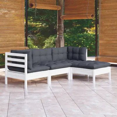 Gossi set mobilier gradina cu perne, 4 piese, alb, lemn de pin