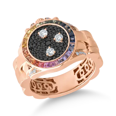 Inel din aur roz cu safire multicolore de 0.71ct si diamante de 0.5ct