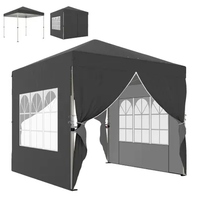 Outsunny Tonelă de grădină 2,5 x 2,5 m pop up tonelă pliabilă reglabilă pe înălțime protecție UV50+ montare ușoară gri închis | Aosom Romania