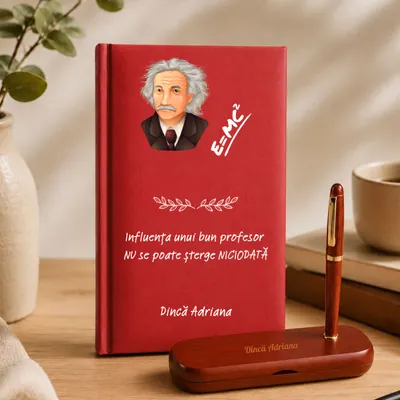 Cadou pentru profesorul de fizica - Agenda + set de scris personalizate