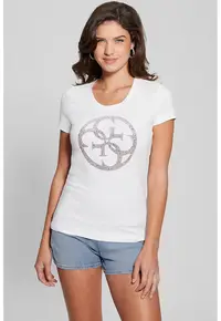 Tricou slim fit cu logo din strasuri - Alb