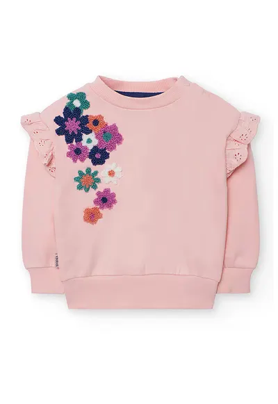 Bluza de trening cu aplicatii florale brodate si volane - Portocaliu/Roz prafuit/Albastru