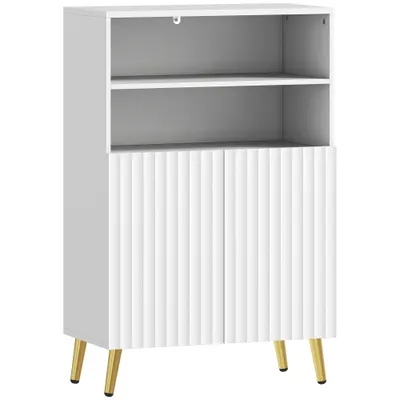 HOMCOM Dulap de Baie cu 2 Rafturi Deschise și Dulap, Dulap Compact cu Uși Amortizate, Raft Reglabil, pentru Bucătărie Living, 60x31.8x93 cm, Alb | Aosom Romania
