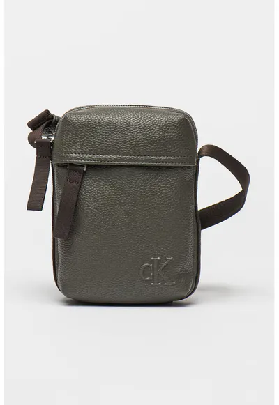 Geanta crossbody din piele ecologica cu bareta textila - Gri inchis