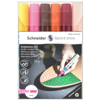 Marker acrilic, varf 4mm, 6buc/set 3, Paint-It 320, Schneider