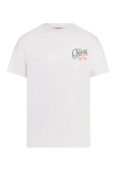 Tricou cu decolteu la baza gatului si imprimeu pe spate - Alb/Verde deschis/Albastru deschis