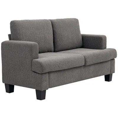 HOMCOM Canapea 2 locuri 120 cm cu perne de spătar detașabile, țesătură chenille pentru living, dormitor, birou, gri închis | Aosom Romania