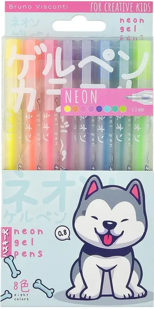 Set de pixuri cu gel Bruno Visconti - Animals, 8 culori neon