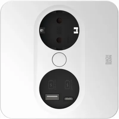 Contact pentru încorporare Bachmann - TWIST 2, 1x Schuko, USB-A+C, 2 m, pătrat, alb