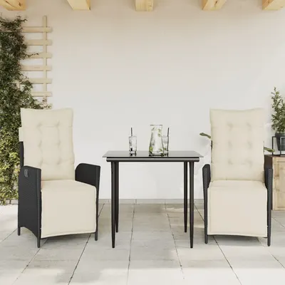 Gossi set mobilier de gradina cu perne, 3 piese, negru, poliratan