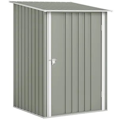 Outsunny Căsuță de Grădină 0.92m² din Oțel Galvanizat, Depozit pentru Unelte cu Ușă Batantă și Sistem de Blocare, Acoperiș Înclinat, 100x104x160 cm, Gri Deschis | Aosom Romania