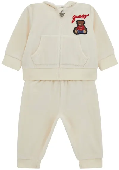 Set din 2 piese Guess - Hanorac cu ursuleț și pantaloni, crem, 18 luni
