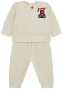 Set din 2 piese Guess - Hanorac cu ursuleț și pantaloni, crem, 18 luni