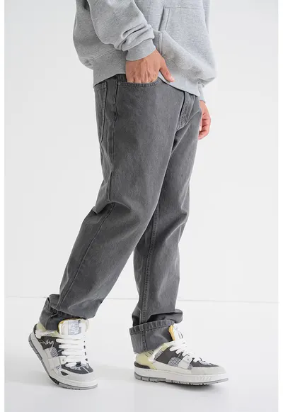 Blugi relaxed-fit din bumbac cu talie medie - Gri deschis