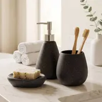 Set accesorii de baie 3 piese, din ceramică, culoare negru, design modern