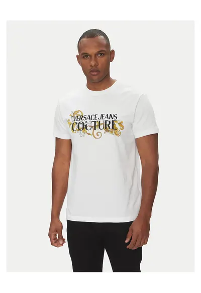 Tricou barbati logo contrastant - Alb