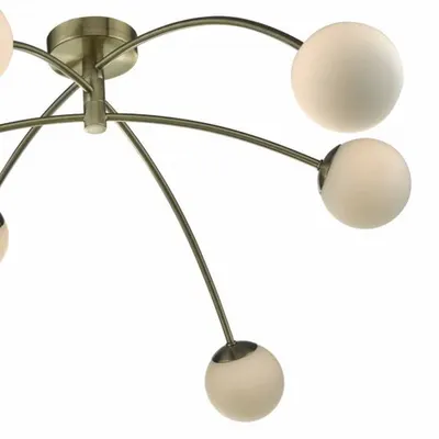 Plafoniera Puglia 6 Light Semi Flush Antique Brass Opal Glass