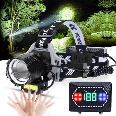RESIGILAT - Lanterna de cap profesionala 30w cu led laser, super luminoasa, senzor de miscare, reglabila la 90'