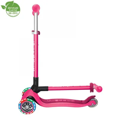 Trotineta Globber Primo roz cu 3 roti LED, pliabila, ghidon reglabil, platforma antialunecare, greutate suportata 50 kg , varsta 3 ani+