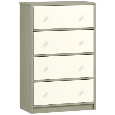 HOMCOM Comodă Modernă cu 4 Sertare Pliabile 58x30x91 cm, Alb și Gri | Aosom Romania