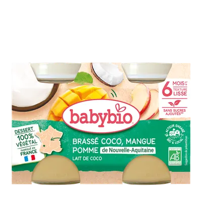 Crema din lapte de cocos cu mango si ananas Bio, 2 x 130g, BabyBio