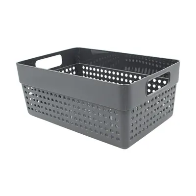 Coș depozitare plastic perforat 23x15x10 cm Storage Solutions, cu mânere, Gri închis