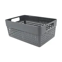 Coș depozitare plastic perforat 23x15x10 cm Storage Solutions, cu mânere, Gri închis