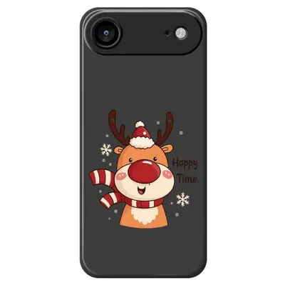 Husa Ren Craciun, Happy time, Pentru iPhone 17 Air, Protectie camera, Silicon, Negru Engros