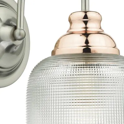 Aplica Wharfdale Wall Light Satin Chrome, Copper & Glass