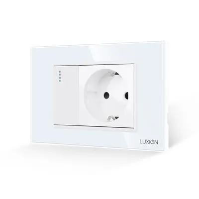 Intrerupator Simplu + Priza cu Rama din Sticla LUXION, Standard Italian, 3M