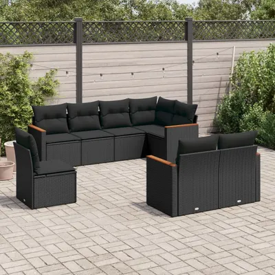 Gossi set mobilier de gradina cu perne, 8 piese, negru, poliratan