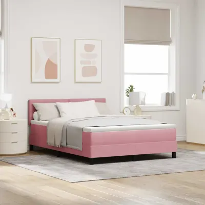 vidaXL Pat cu arc LED cu headboard Roz 140 x 200 cm Catifea