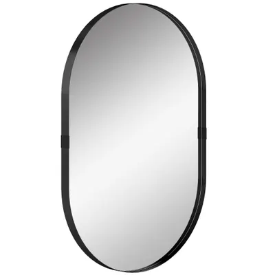 HOMCOM Oglindă de perete, oglindă decorativă 60 x 90 cm din sticlă securizată cu cadru din aluminiu, pentru dormitor, living, hol, negru | Aosom Romania