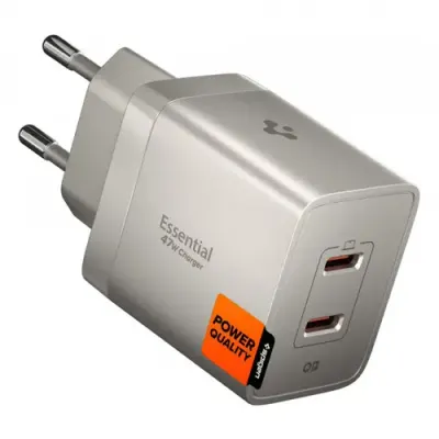 Incarcator Retea Spigen EE472EU Essential, 47W, 3A, 2 x USB-C, ACH10451 (Gri deschis)