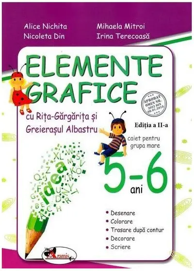 Elemente grafice cu Riţa Gărgăriţa şi Greieraşul Albastru, caiet pentru grupa mare 5-6 ani - Paperback brosat - Alice Nichita, Nicoleta Din, Irina Terecoasă, Mihaela Mitroi