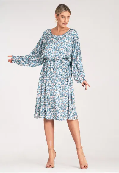 Rochie poliester - albastra - alba - floral