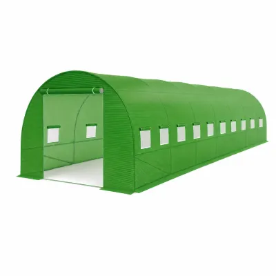 Sera tip tunel pentru gradina 3x10x2 m, cadru metalic galvanizat, 20 ferestre si folie PE verde