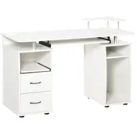 HOMCOM Birou PC din PAL și Oțel Alb cu Tastatură și Raft Monitor, Spațiu Generos de Lucru, 2 Sertare, Design Modern, 120x55x85 cm | Aosom Romania