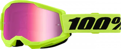 Ochelari cross atv 100% Strata 2 Neon Yel, lentila oglinda, culoare rama galben neon
