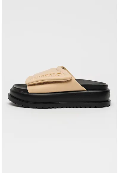 Papuci cu platforma si velcro Palma - Negru/Crem
