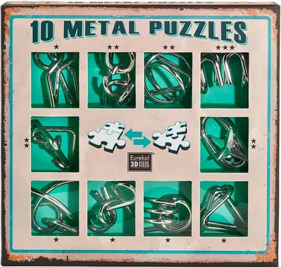 Set puzzle-uri de logica metalice Eureka - 10 Metal Puzzles Set, verde