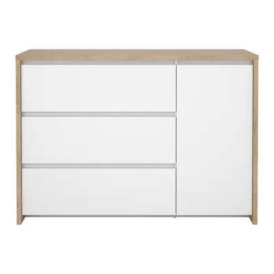 Comodă albă-în culoare naturală cu aspect de lemn de stejar 119x84x48 cm Next – Tvilum