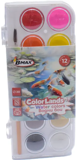 Acuarele B-Max Color Lands - 12 culori , cu o pensulă