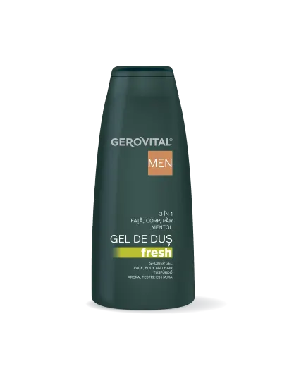 Gel De Duș Fresh 3 n 1 Cu Mentol și Parfum Marin Hidratare și ngrijire Pentru Față, Corp și Păr, Efect Răcoritor, Gerovital Men, 400 Ml