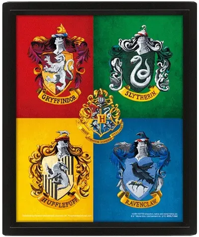 Afiș înrămat 3D Pyramid Movies: Harry Potter - House Crests