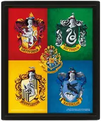 Afiș înrămat 3D Pyramid Movies: Harry Potter - House Crests