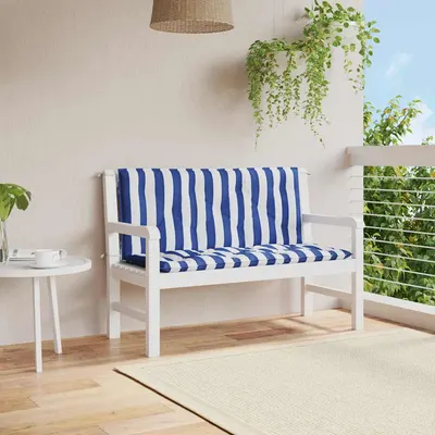 vidaXL Perne bancă grădină, 2 buc., albastru&alb, 120x50x7 cm, textil