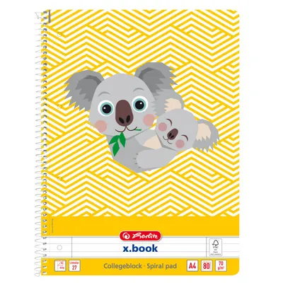 Caiet cu spira A4, 80 file, Cute Animals Koala, Herlitz, dictando