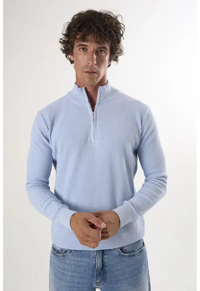 Pulover slim-fit cu fenta cu fermoar - Albastru deschis