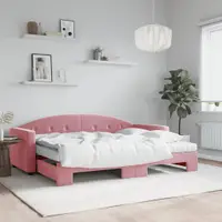 Gossi pat de zi cu extensie si saltea, roz, 80x200 cm, catifea